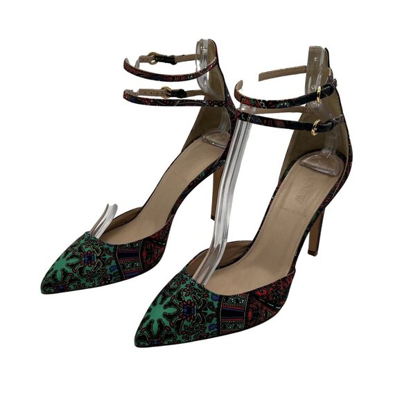 J. Crew Womens 8 Silky Pump Pointed Toe Ankle Straps Leather Lining Italy Made - Picture 2 of 13
